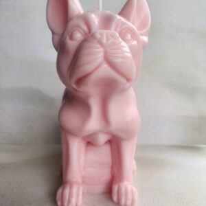 Bougie chien carlin ou bouledogue français rose pale 18 cm de haut