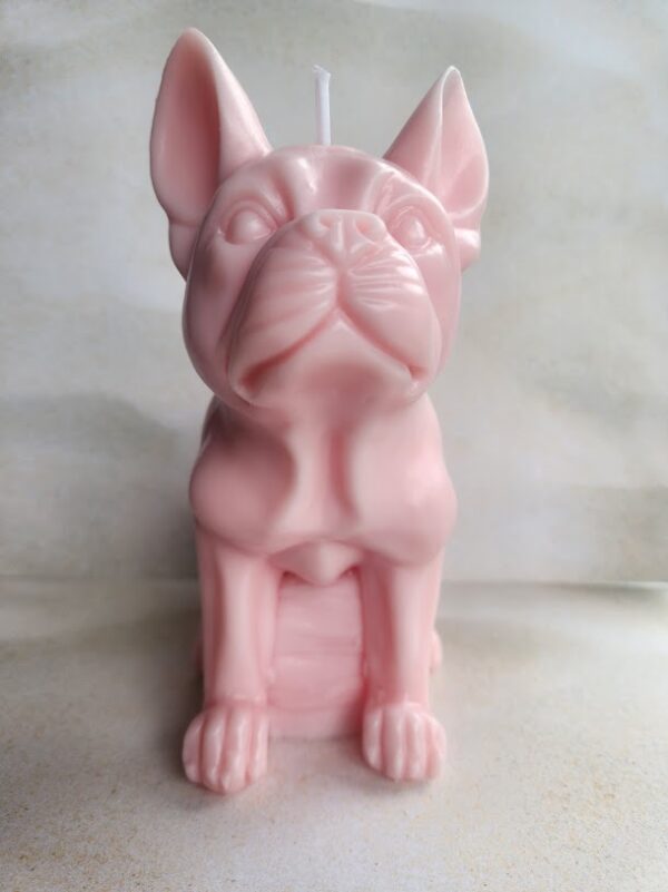Bougie chien carlin ou bouledogue français rose pale 18 cm de haut