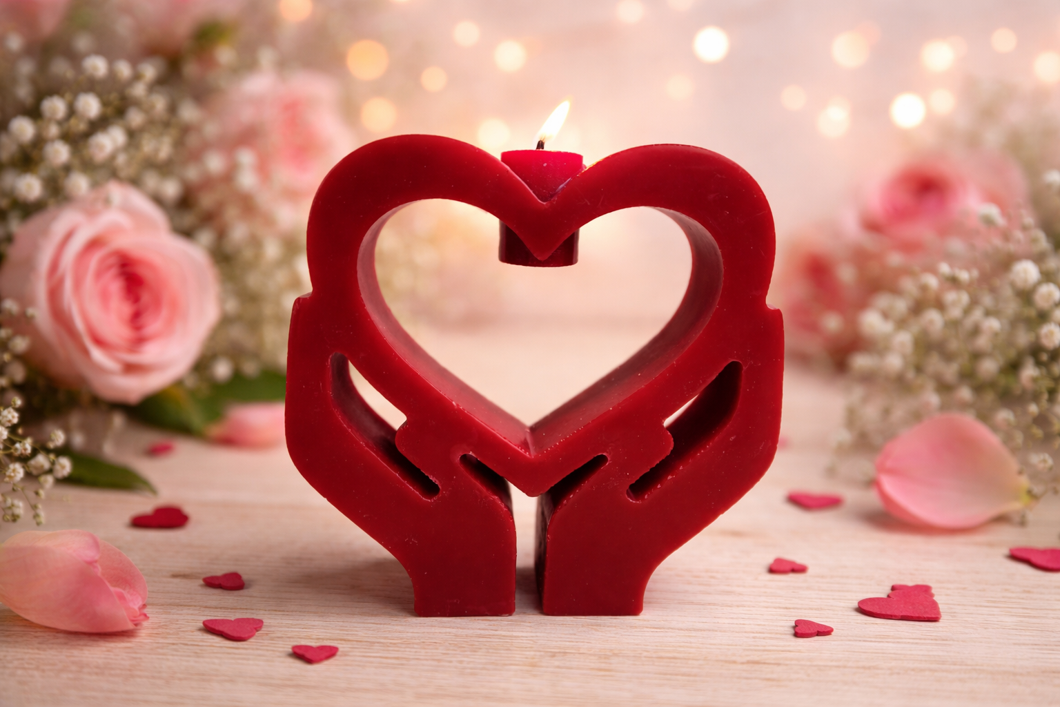 Bougie Saint-Valentin cœur mains stylisée – création artisanale française 2 Bougie Saint-Valentin cœur tenu par des mains, création artisanale française