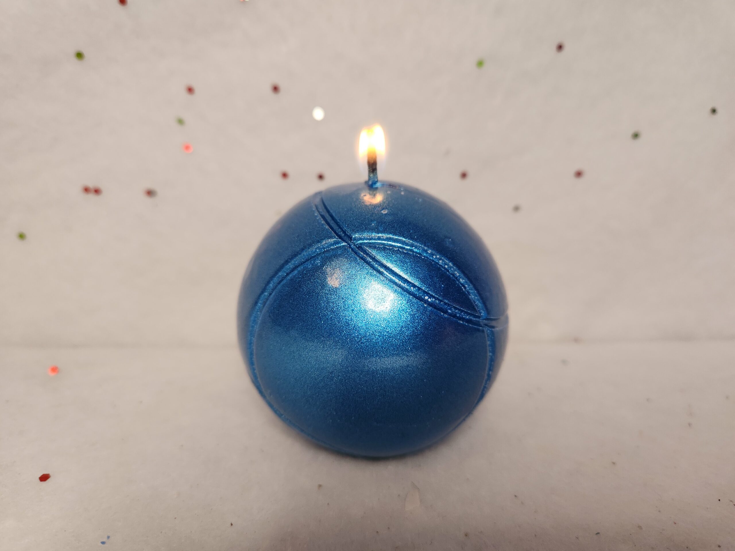 Bougie boule de pétanque bleue métalisée