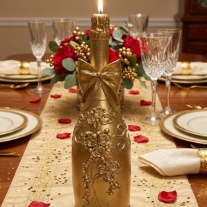 Bougie décorative en forme de bouteille de champagne de 19 cm pour centre de table de mariage élégant.