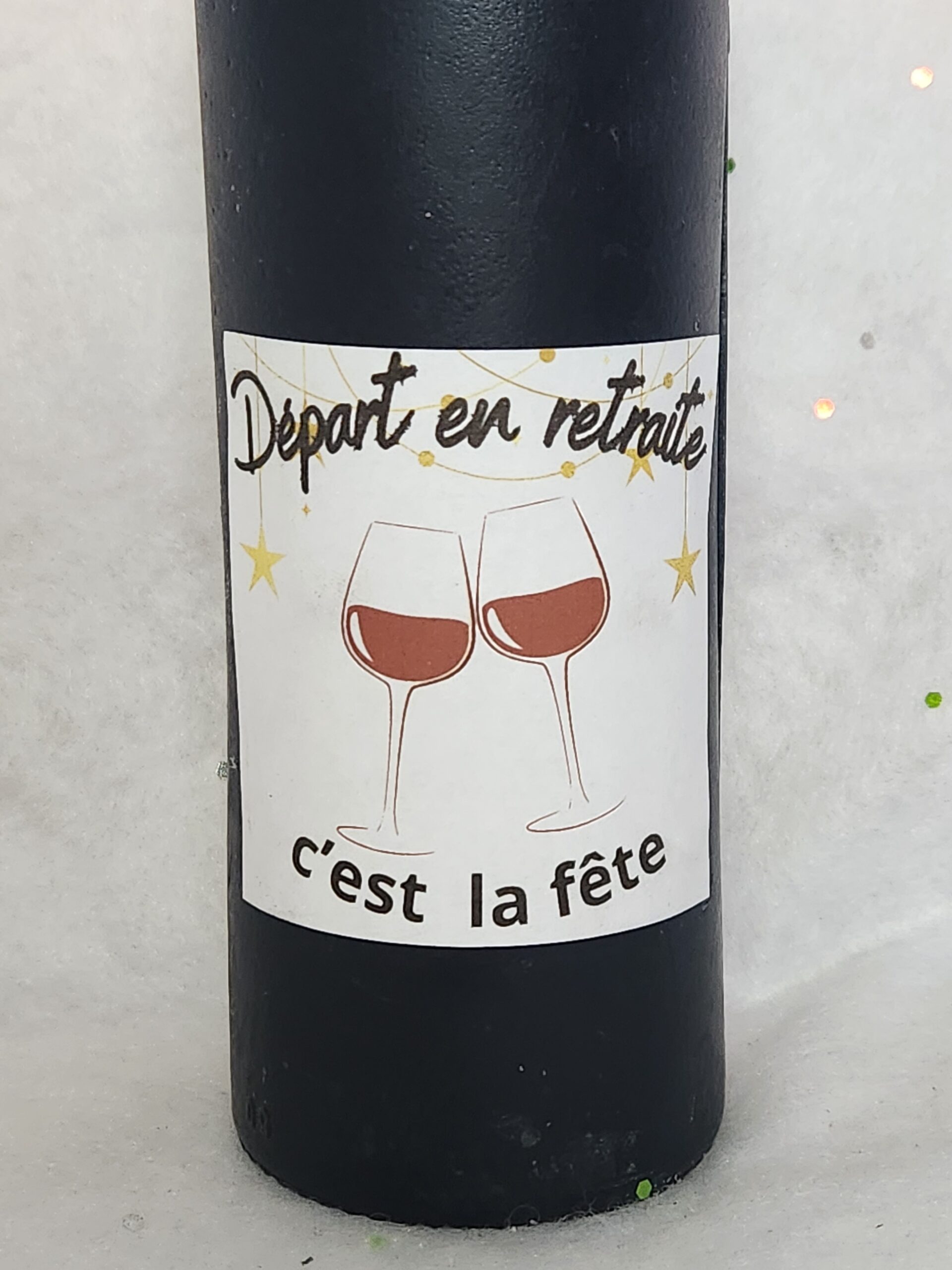 Bougie bouteille de vin étiquette départ en retraite