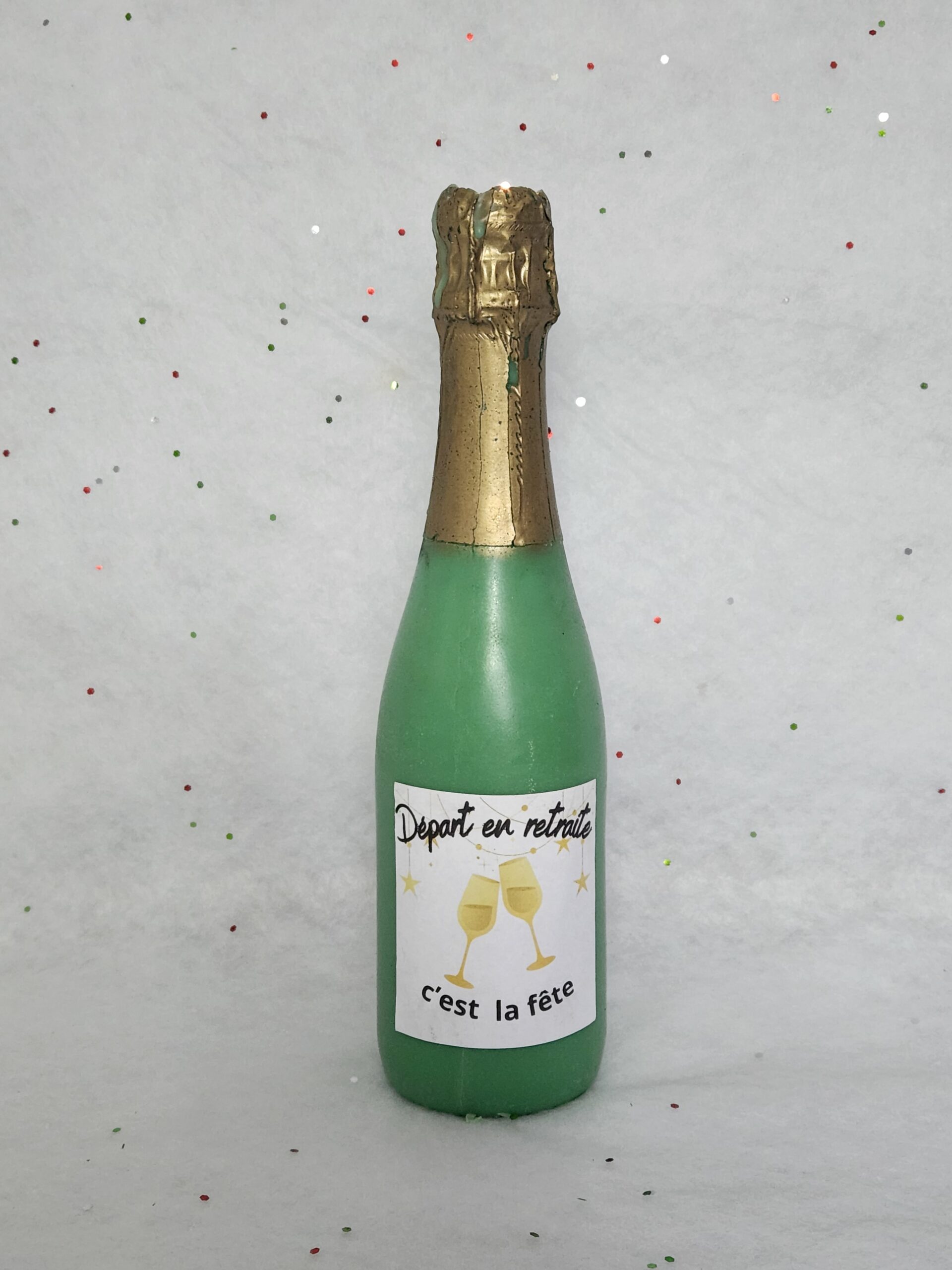 Bougie bouteille verte bonne retraite