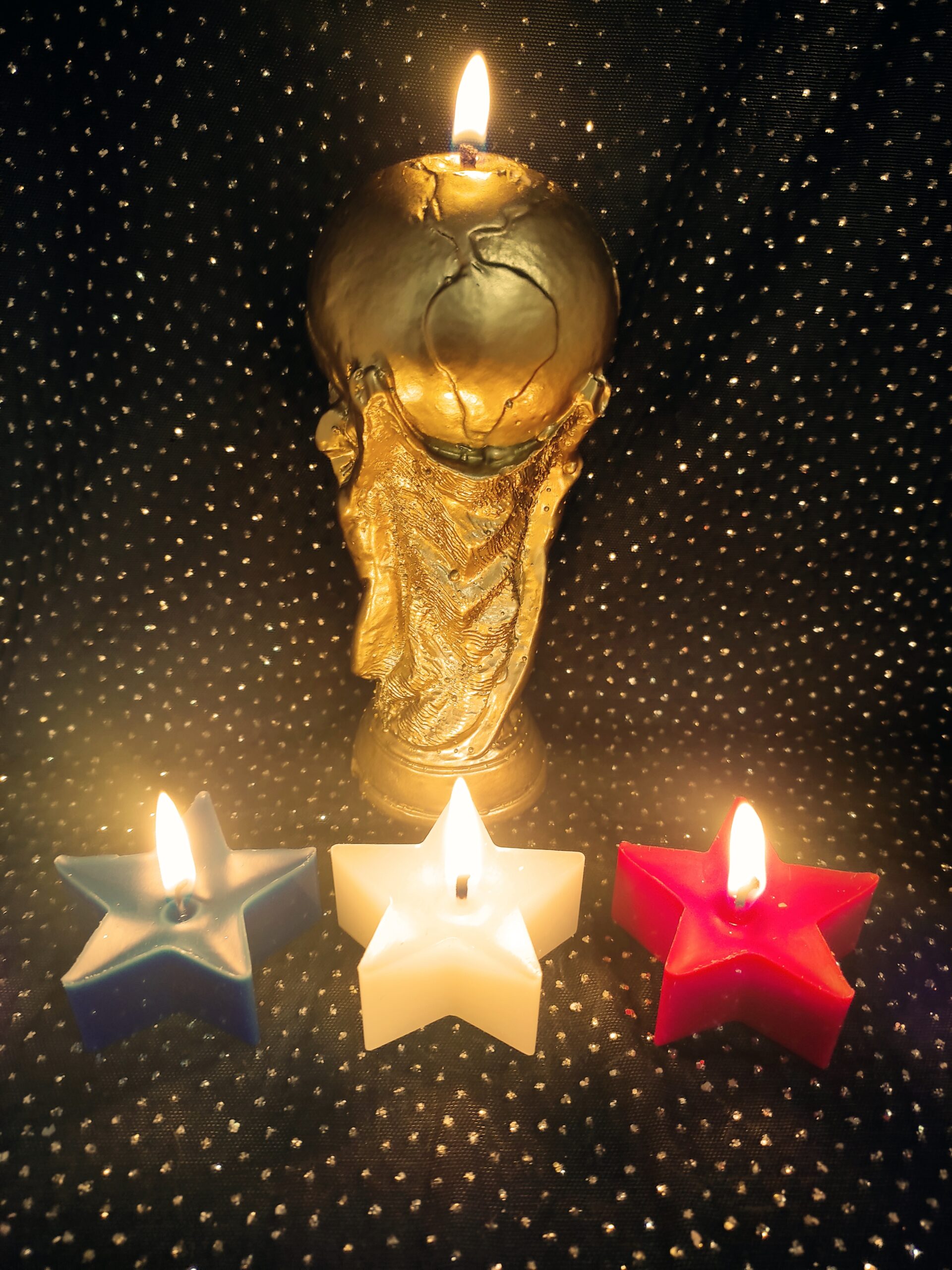 Bougie coupe du monde 2022 et ses 3 étoiles bleu blanc rouge