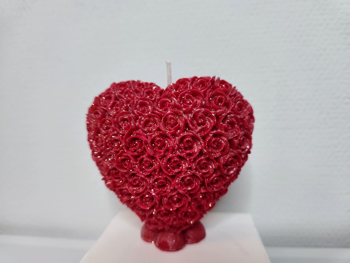 Bougie grand coeur rouge avec paillettes cadeau saint valentin