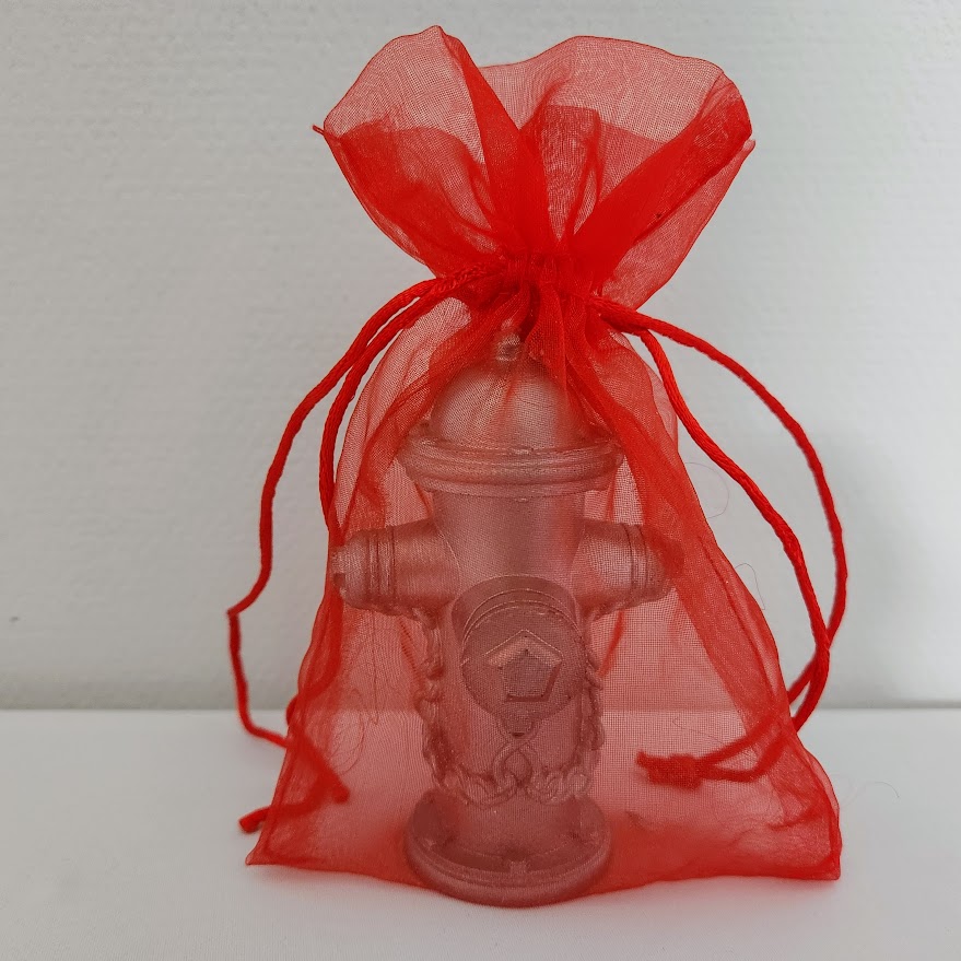 Bougie poteau incendie métal 10 cm sac organza rouge