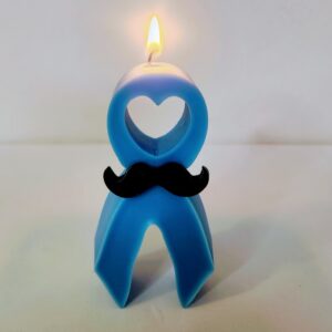 Bougie Movember ruban bleu avec moustache 10 cm de haut