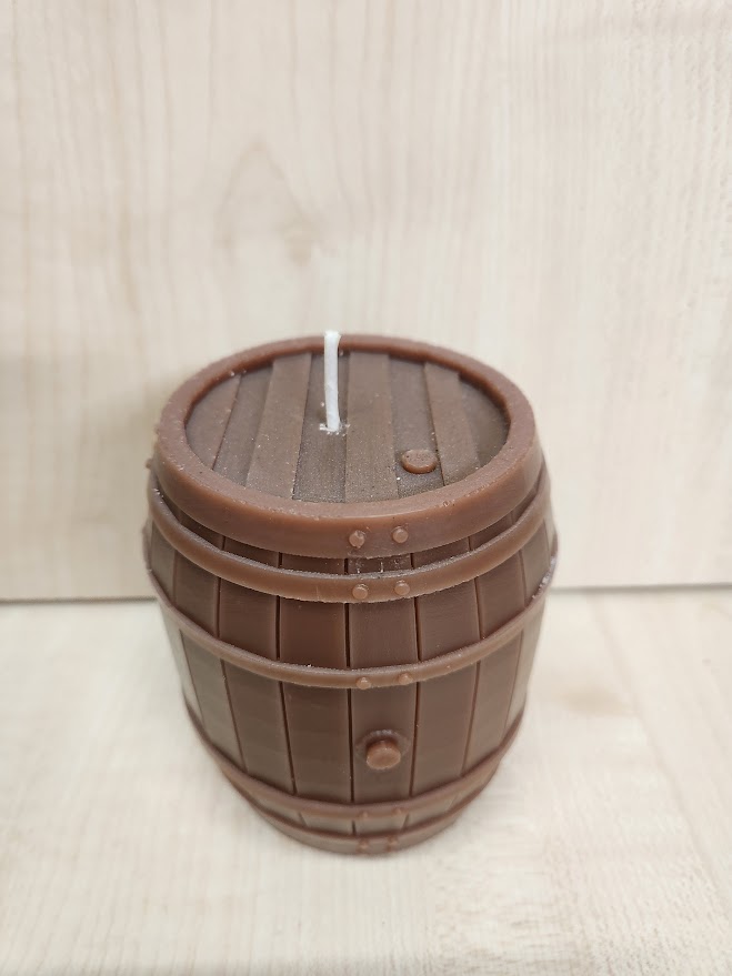 Bougie en forme de tonneau en bois vue de dessus