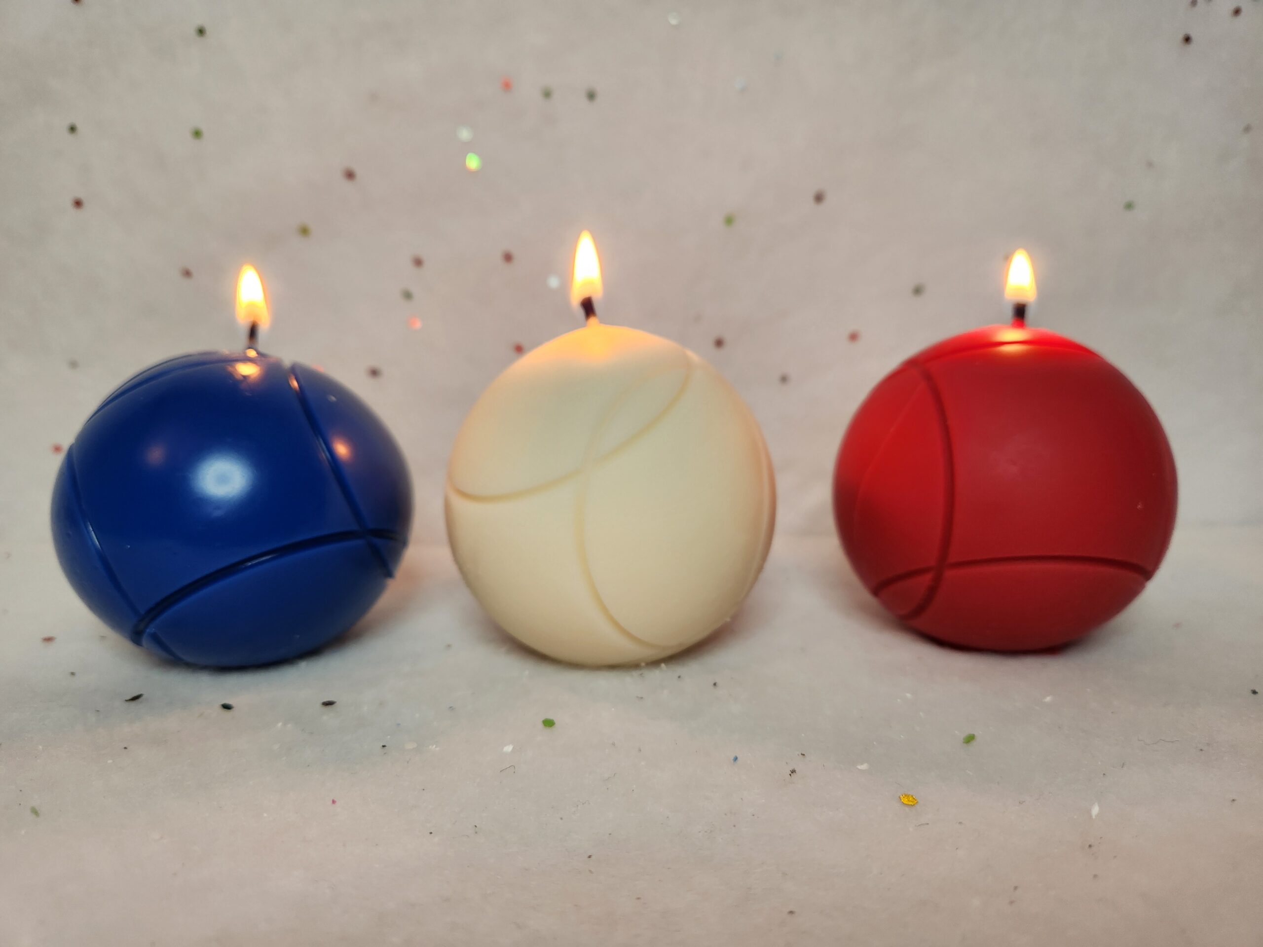 Bougies boule de pétanque bleu blanc rouge