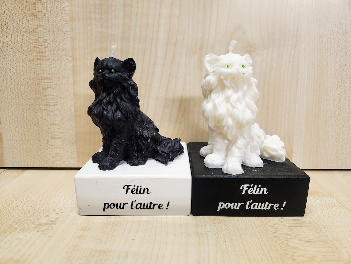 Bougies chats noir et blanc sur socle Félin pour l'autre Bougies chat noir ou blanc fabrication artisanale française