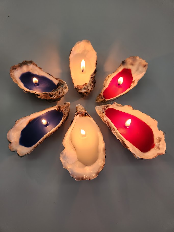 Bougies huitres bleu blanc rouge vue de dessus