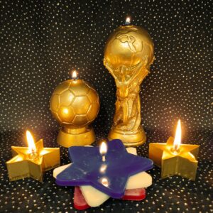 Bougies coupe du Monde de foot, ballon de foot or, 1 étoile bleu blanc rouge et ses 2 étoiles or offertes