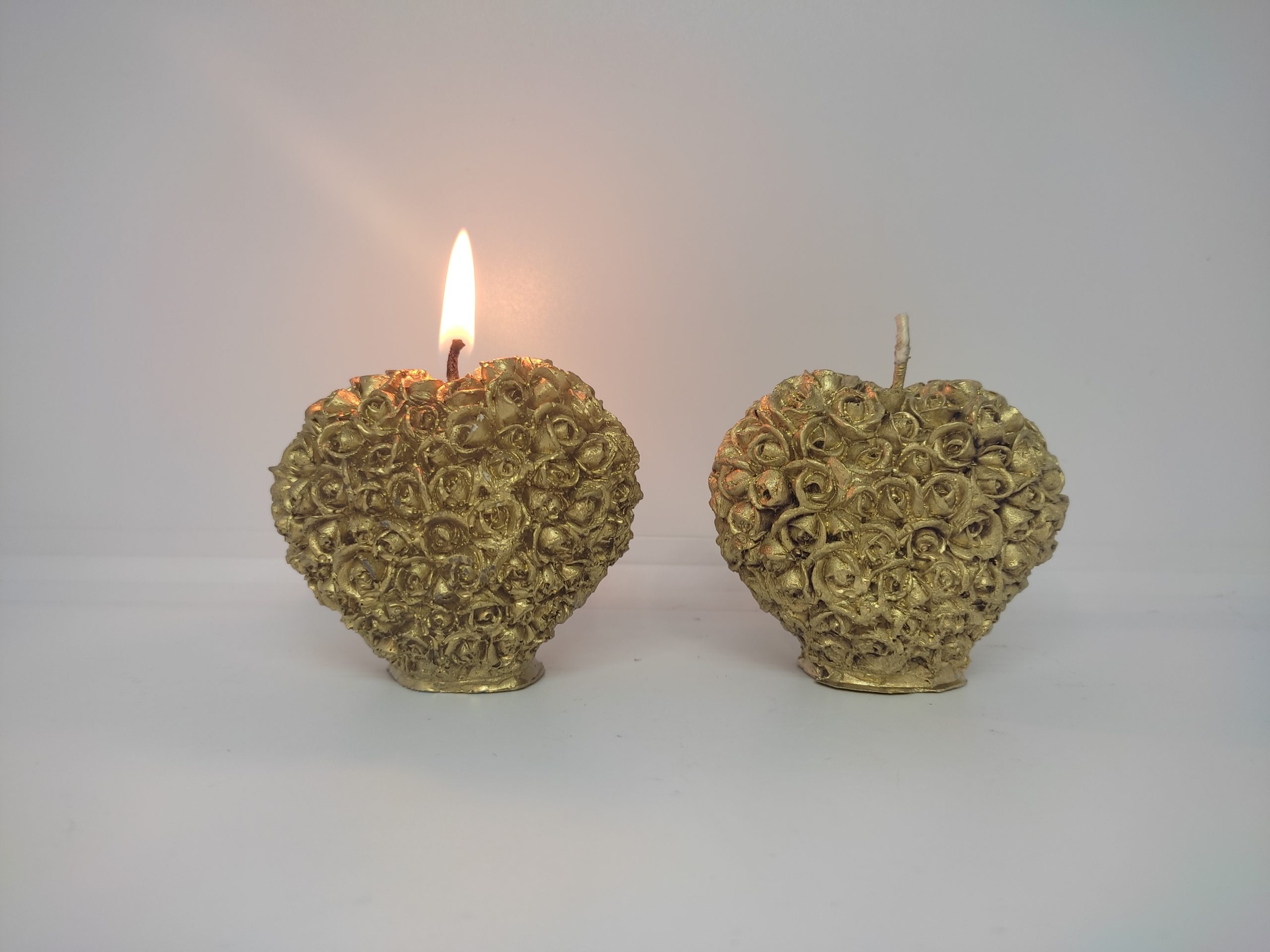bougies coeurs doré