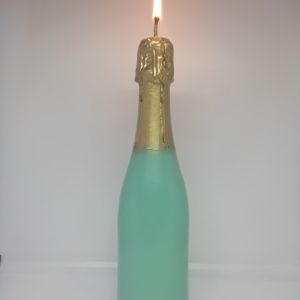 Bougie bouteille Champagne turquoise