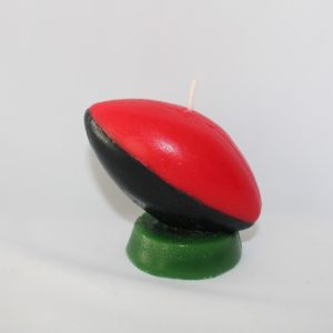 Bougie ballon de rugby rouge et noire