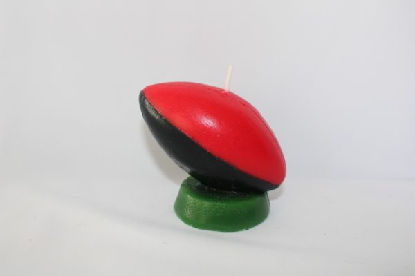 Bougie ballon de rugby rouge et noire