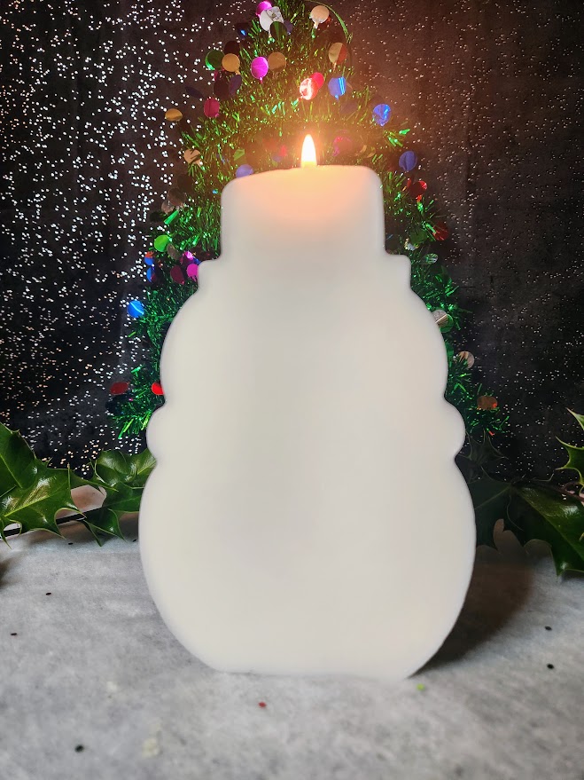 bougie bonhomme de neige vue de dos