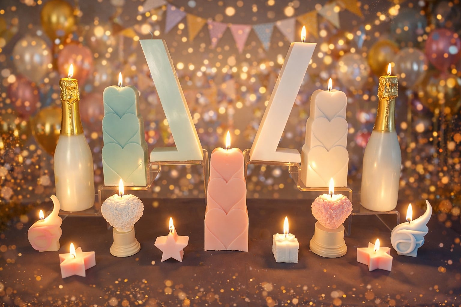 Bougies artisanales allumées pour décoration d’événement avec ambiance festive et lumineuse
