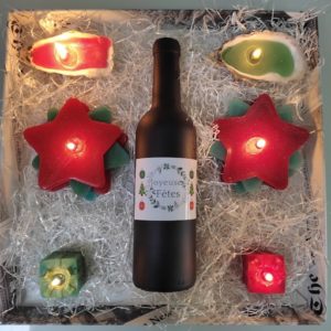 Coffret de bougies bouteille de vin Joyeuses Fêtes
