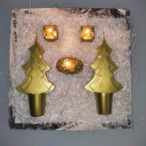 Coffret cadeau de bougies sapins dorés